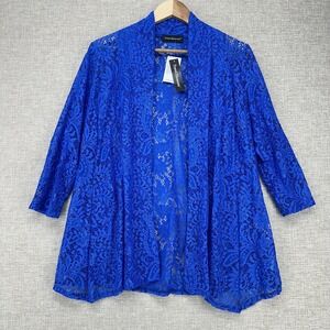 Travel Elements Jacket Womens Medium Royal Blue Lace Kimono Open Front Sheer‎